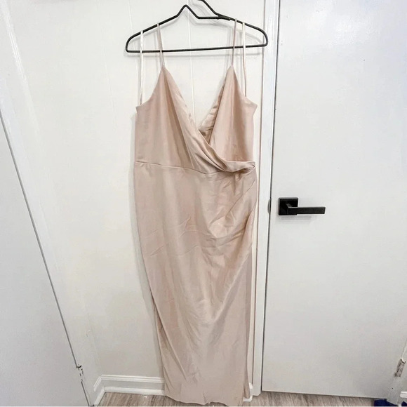 BHLDN Anthropologie Freya satin charmeuse dress beige oyster size 20 NWT - Picture 4 of 14